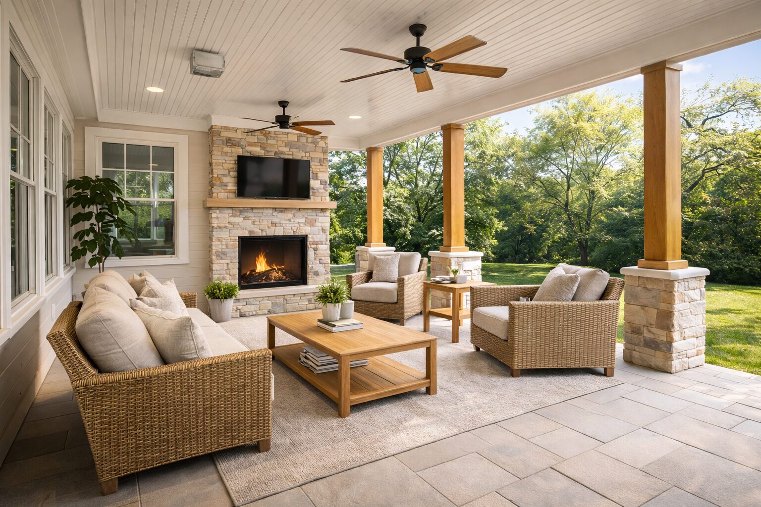 Charming farmhouse porch with greenery