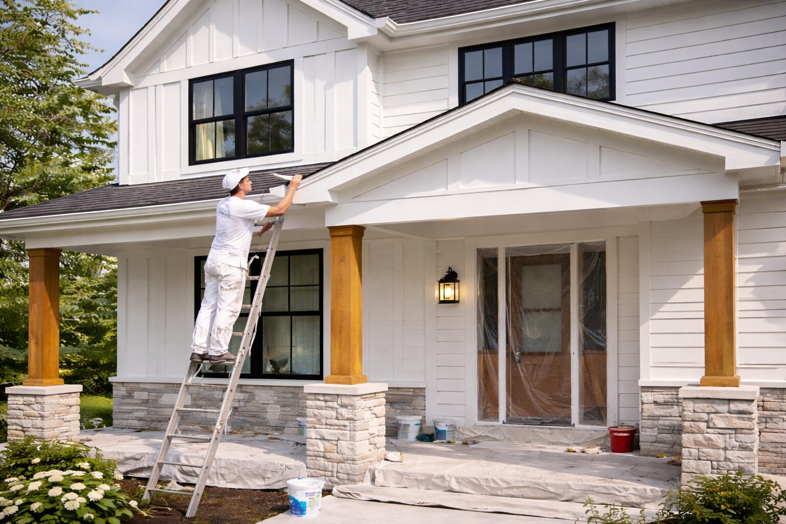 Painter working on exterior