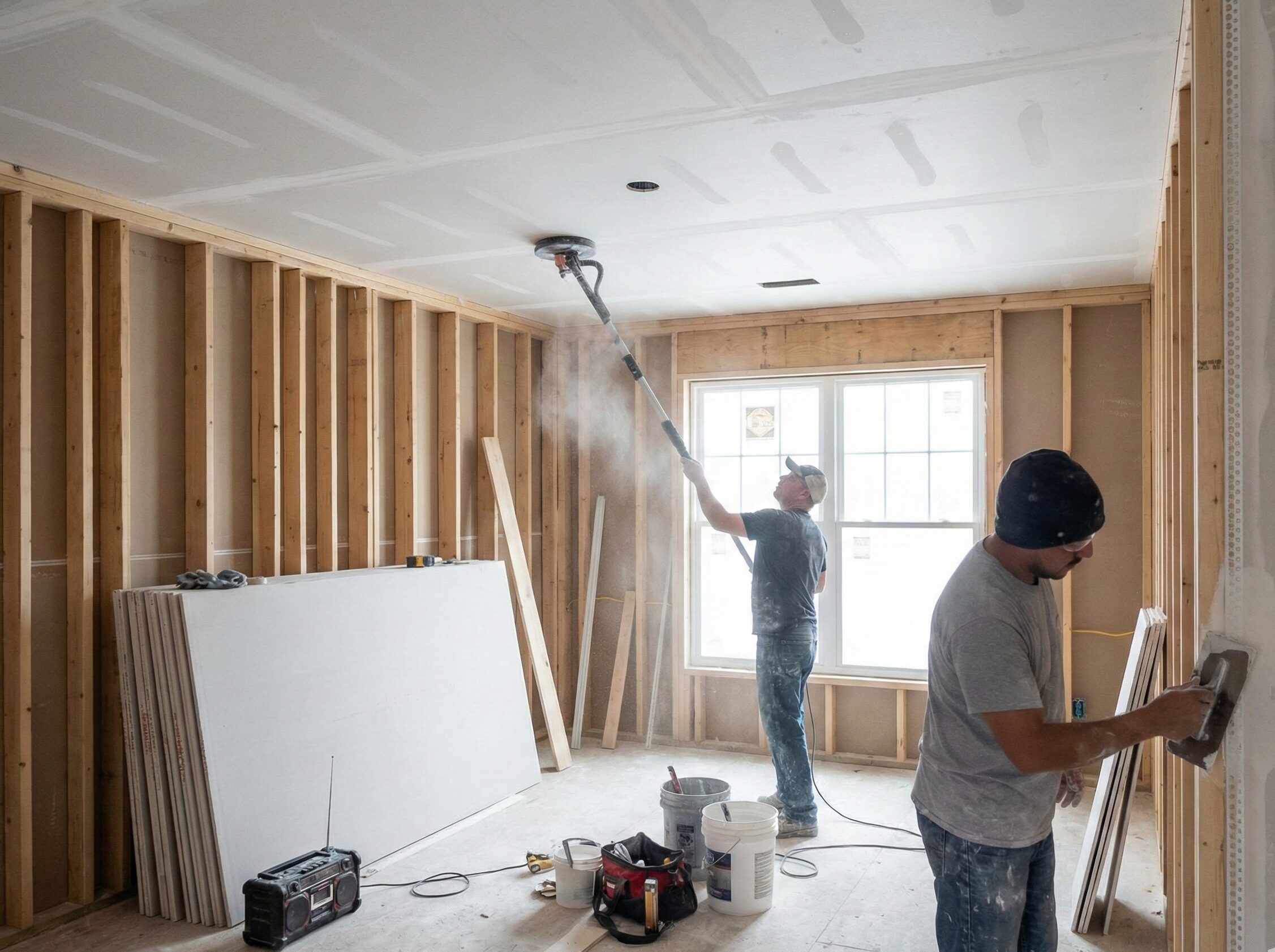 Drywall finishing with sanding and mudding