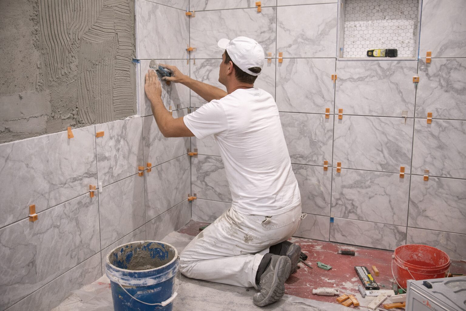 Tiling a walk-in shower renovation